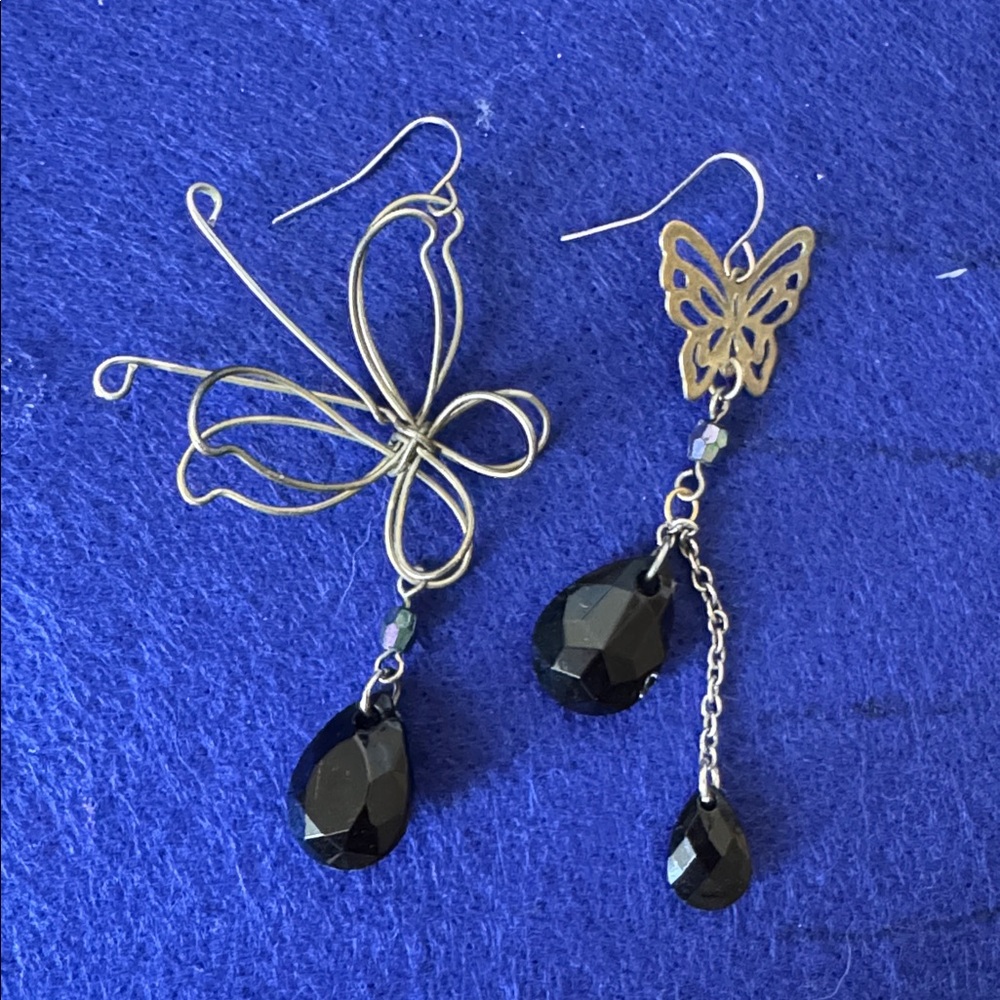 Elegant Silver Butterfly Earring with Black Gemstone